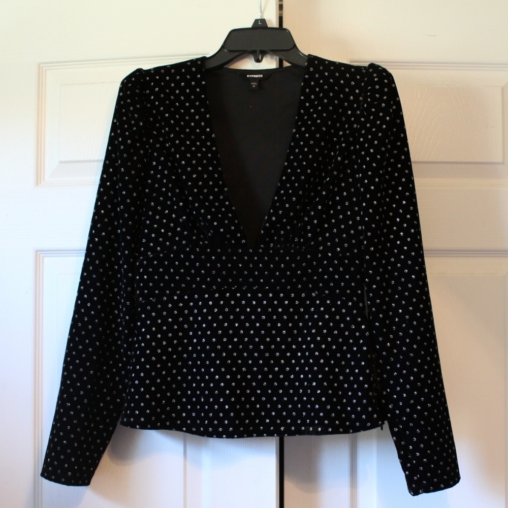 Express Black Velvet Glitter Top